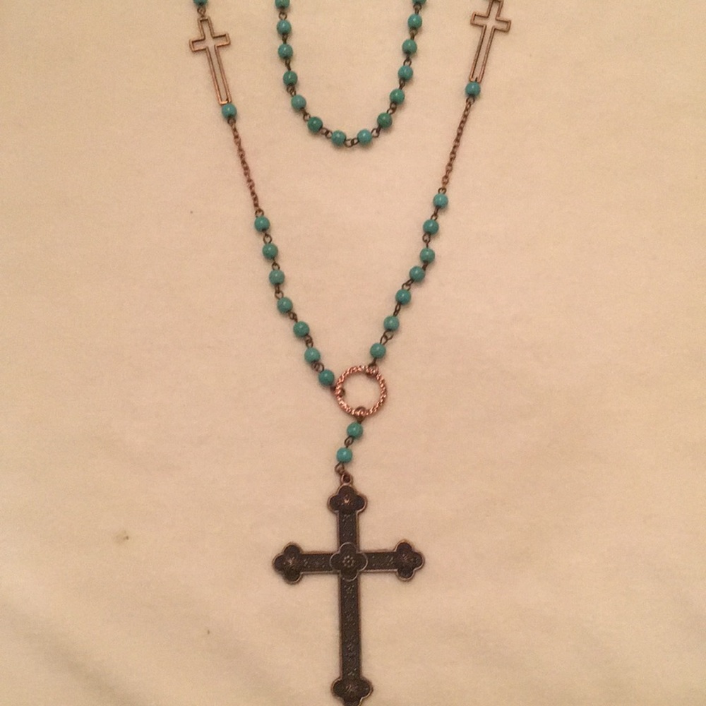 Religious Copper & Turquoise Beaded Necklace NWT